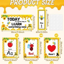 57 Pcs Bee Alphabet Number Bulletin Board Set Bumble Bee Classroom Decorations Educational Learning Cards Colors Shapes Posters for Preschool Kindergarten Back to School Classroom Wall Decor