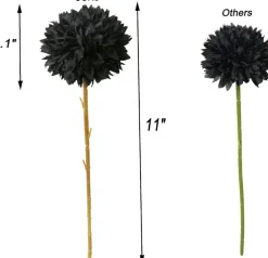 12PCS Black Artificial Ball Chrysanthemum Flowers, Realistic Silk Faux Mum Bouquet with Bendable Stems, Gothic Halloween Fall Decor for Home, Wedding Centerpieces, Party Arrangements & DIY Floral Crafts