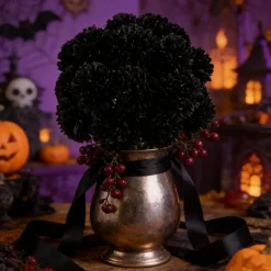 20 PCS Black Artificial Chrysanthemum Flowers, 11 Inch Silk Faux Mum Flowers with Stems, Ball Chrysanthemums for Halloween Decorations, Gothic Wedding, Floral Arrangements, Centerpieces, Vase & Home Decor