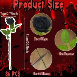 36PCS Black Artificial Roses with Long Stems, Realistic Silk Faux Rose Bouquet Bulk with Flexible Wired Stems, Gothic Wedding Bridal Flowers for Centerpieces, Party Decor, DIY Bouquets & Floral Arrangements