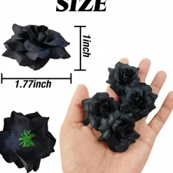 55 PCS Black Mini Artificial Rose Heads, 1.77 Inch Silk Faux Roses Bulk for DIY Crafts, Halloween Decorations, Wedding Bouquets, Floral Arrangements, Centerpieces & Home Decor