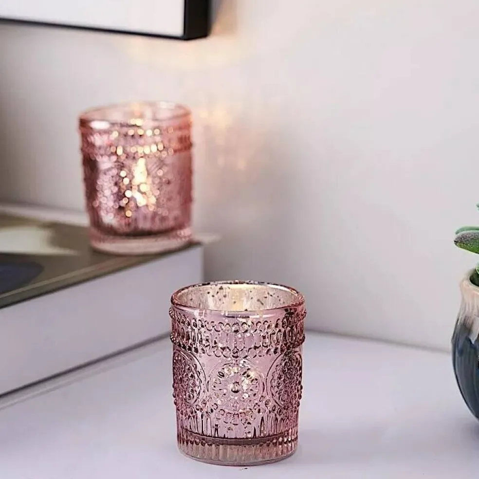 6 pcs Blush Mercury Glass Votive Candle Holders Primrose Design
