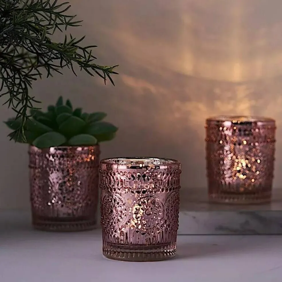 6 pcs Blush Mercury Glass Votive Candle Holders Primrose Design