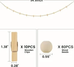 2Pcs Boho Hanging Photo Display with Wooden Beads & Clips – Wall Collage Picture Frame String for Bedroom, Dorm, Nursery, Home Decor & Gift Idea for Teens