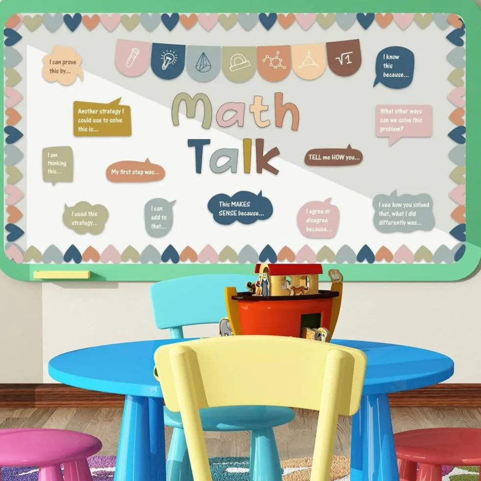 43PCS Boho Math Talk Bulletin Board Set, Math Classroom Decorations with Educational Math Posters, Sentence Starters & Bulletin Board Borders for Elementary & Middle School Classroom Decor
