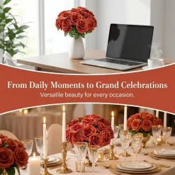 16 PCS Burnt Orange Artificial Roses with Stems, 4 Inch Silk Faux Rose Flowers for DIY Wedding Bouquets, Fall Floral Arrangements, Thanksgiving, Centerpieces, Party & Home Decor