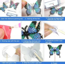 8 Pcs Butterfly Diamond Art Garden Stakes, DIY Diamond Painting Garden Decor Kits for Adults & Beginners, Sparkling Butterfly Plant Pot Decorations, Outdoor Yard & Flower Bed Crafts