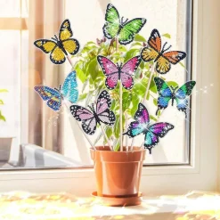 8 Pcs Butterfly Diamond Art Garden Stakes, DIY Diamond Painting Garden Decor Kits for Adults & Beginners, Sparkling Butterfly Plant Pot Decorations, Outdoor Yard & Flower Bed Crafts