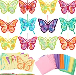 32 Pcs Butterfly Suncatchers Paper Craft Set DIY Butterfly Shaped Stained Glass Effect Tissue Paper Kits Bulk for Window Classroom Activities Art Summer Party Decorations Favors Gift