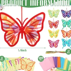 32 Pcs Butterfly Suncatchers Paper Craft Set DIY Butterfly Shaped Stained Glass Effect Tissue Paper Kits Bulk for Window Classroom Activities Art Summer Party Decorations Favors Gift