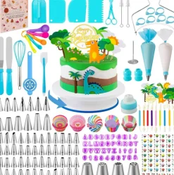 356 PCS Cake Decorating Supplies Kit Tools , Nifogo Baking Accessories with Cake Turntable, Pastry Piping Bag, Piping Icing Tips for Beginners or Professional (Blue))