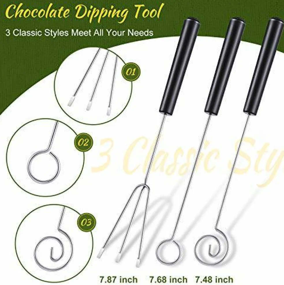 3 PCS Candy Dipping Tools Chocolate Dipping Fork Spoons Set 2 Pieces Culinary Decorating Spoons Chef Art Pencil for Decorative Plates Stainless Steel Chef Spoon
