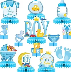 13 Pcs Centerpieces for Tables boy Honeycomb Centerpieces Baby Shower Decorations，It's a boy party supplies，Gender Reveal boy Baby Shower Centerpiece for Baby boys Party Birthday Tables Decorations