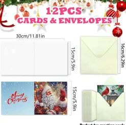 12 PCS Christmas Diamond Painting Greeting Cards with Envelopes, 5D Snowman DIY Diamond Art Card Making Kit, Christmas Crafts for Adults, Handmade Holiday Cards, Gift & Holiday Decor