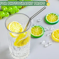 300PCS Clear Artificial Crushed Ice Cubes with 20 Faux Lemon Slices, Acrylic Diamonds and Fake Fruits for Vase Fillers, Table Centerpieces, Wedding and Party Decorations (2 x 0.4 Inch)