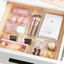 25 PCS Clear Plastic Drawer Organizers Set, 4-Size Versatile Bathroom and Vanity Drawer Organizer Trays, Storage Bins for Makeup, Bedroom, Kitchen Gadgets Utensils and Office