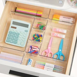 25 PCS Clear Plastic Drawer Organizers Set, 4-Size Versatile Bathroom and Vanity Drawer Organizer Trays, Storage Bins for Makeup, Bedroom, Kitchen Gadgets Utensils and Office