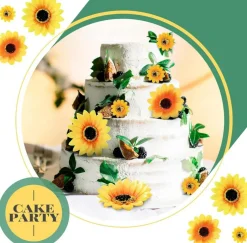 50 Pcs Clip-on Artificial Sunflower Heads, Faux Silk Yellow Sunflowers with Metal Clips, 3 Size Assorted DIY Craft Flowers for Christmas Tree, Wedding Bouquets, Party, Home & Event Decoration