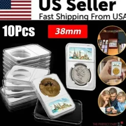 10 Pcs Coin Display Slabs 38mm Coin Holders for Morgan Peace Ike Silver Dollar Storage Case