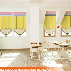6 Pcs Colorful Pencil Classroom Curtains Velvet Window Panels for Kindergarten Daycare Playroom Primary School Bedroom Back to School Room Decorations