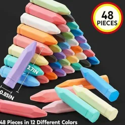 48 PCS Cone Shaped Washable Sidewalk Chalks Set, 12 Colors, Non-Toxic Jumbo Chalk Set for Art Play, Sidewalk Colored Outside Washable Set for Summer Outdoor Games and Chalkboard Drawing