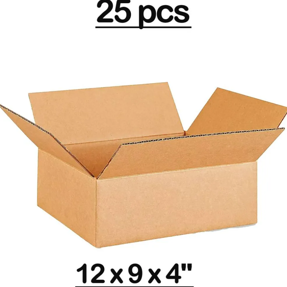 25 pcs Corrugated Boxes for Shipping Apparel Books Electronics Heavy Duty Storage Solution 12 x 9 x 4 inch