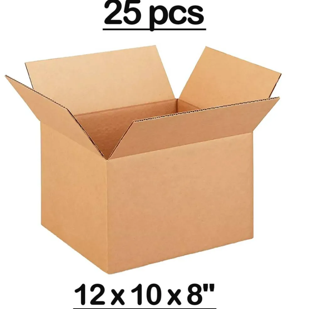25 pcs Corrugated Boxes for Shipping Storage Large Durable Kraft C Flute Packaging 12 x 10 x 8 inch