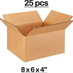 25 pcs Corrugated Shipping Boxes Durable Kraft Cardboard 8 x 6 x 4 Inch