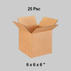 25 pcs Corrugated Shipping Boxes Durable Kraft Cardboard 6 x 6 x 6 Inch
