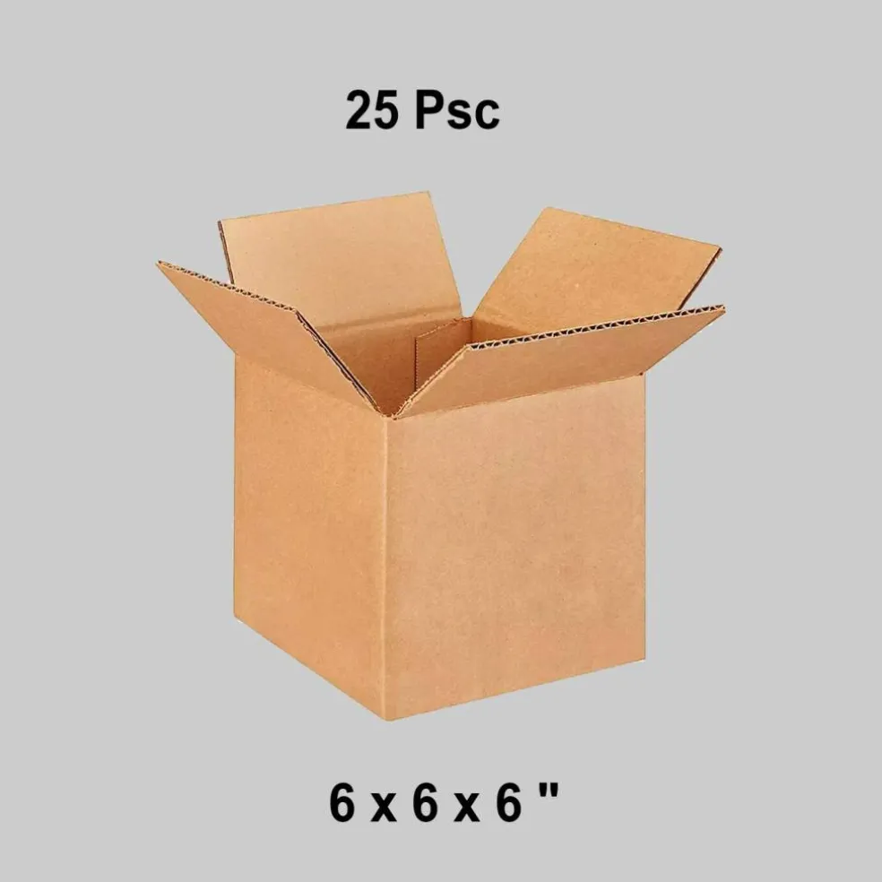 25 pcs Corrugated Shipping Boxes Durable Kraft Cardboard 6 x 6 x 6 Inch