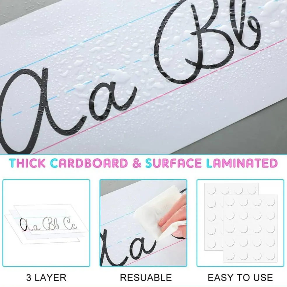 24 Pcs Cursive Alphabet Classroom Wall (Black and White) 11.8 X 6.3 inches