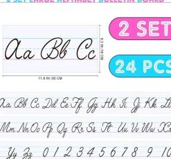 24 Pcs Cursive Alphabet Classroom Wall (Black and White) 11.8 X 6.3 inches