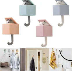 4Pcs Cute Cat Adhesive Wall Hooks – Heavy Duty 10LB Load, Decorative Kawaii Coat, Towel, Hat, Scarf & Key Hooks for Wall or Door (4Pcs Multicolored)