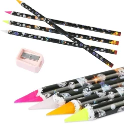 4 PCS Diamond Art Pen Rhinestone Picker Pencil Set – Self Adhesive Gem Pickup Dotting Pens with Pencil Sharpener for Diamond Painting, Nail Art, Crystal, Bead & DIY Craft Decoration