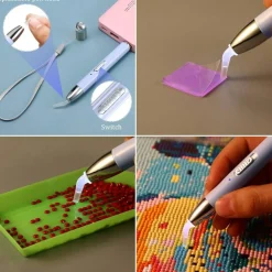 27 Pcs Diamond Painting Rhinestone Art Accessories & Tools, Included Lighted USB Rechargeable LED Painting Pen, 20 Glue Clay, 5 Rhinestone Pen Tips and Storage Case for DIY Painting Craft(Purple)
