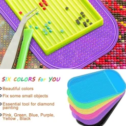 6 Pcs Diamond Painting Sticky Mats, Reusable Silicone Anti-Slip Gel Holders for Diamond Art Tools, Washable Craft Mats for Drill Trays, Pens & Small Supplies, 5.6 x 3.3 Inch
