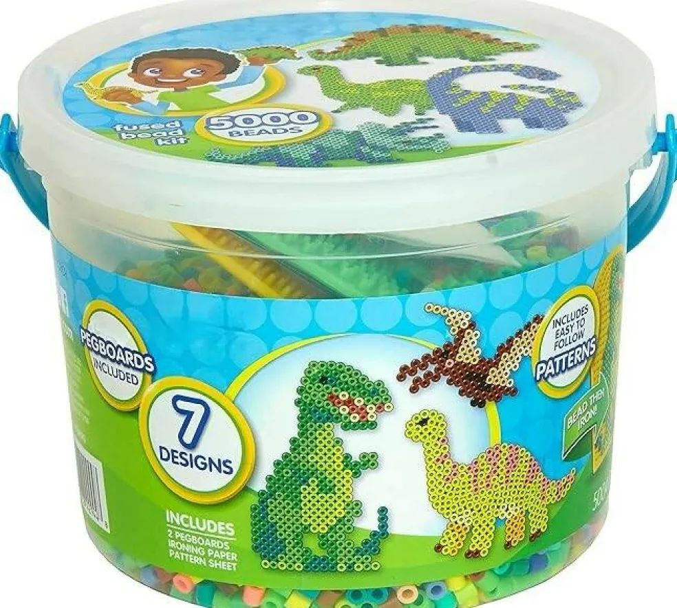 5004pcs Dinosaur Perler Bead Craft Kit, Fuse Beads Bucket Activity Set with Pegboards, Pattern Sheets & Ironing Paper for Kids DIY Art Projects Ages 6+