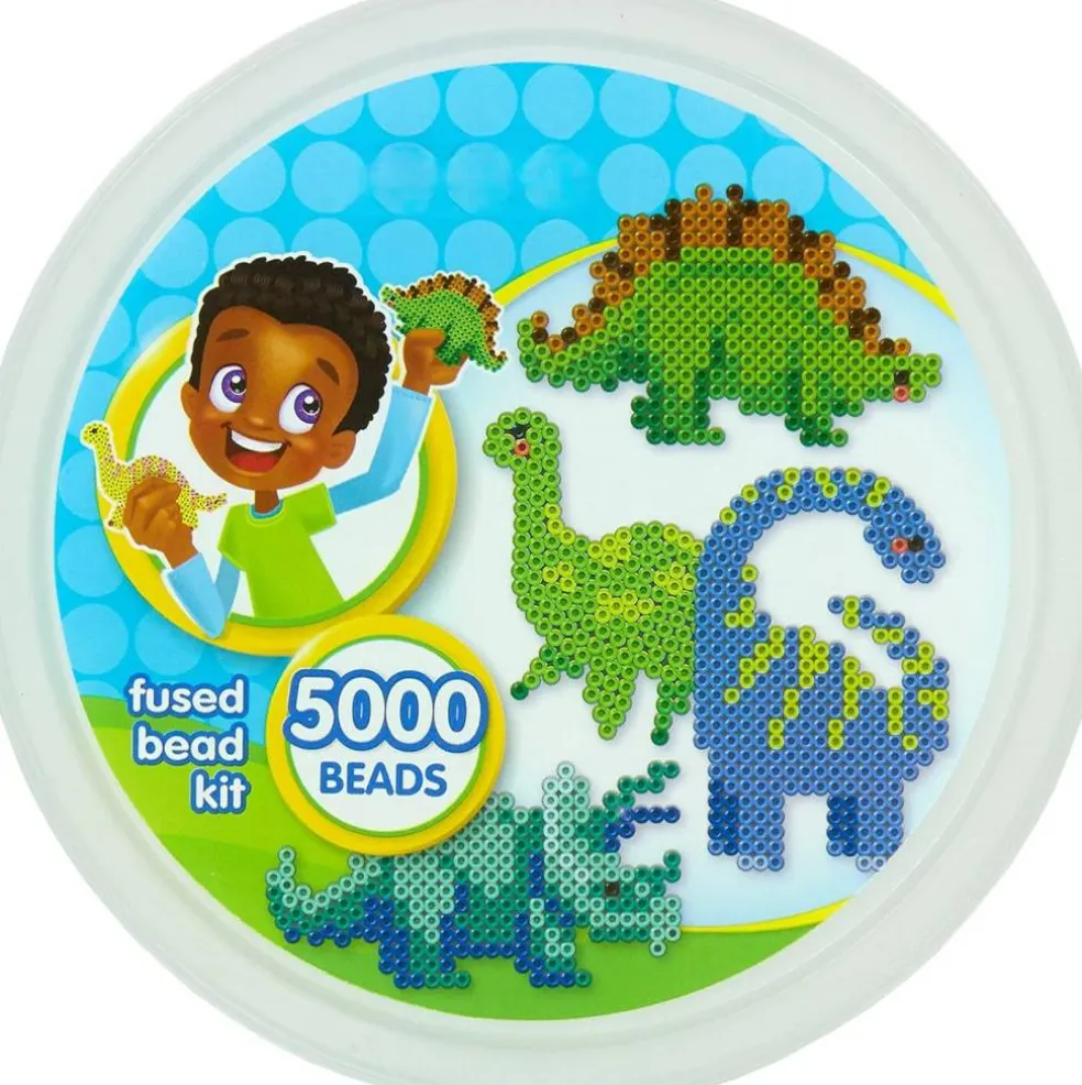 5004pcs Dinosaur Perler Bead Craft Kit, Fuse Beads Bucket Activity Set with Pegboards, Pattern Sheets & Ironing Paper for Kids DIY Art Projects Ages 6+