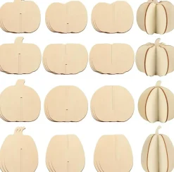 24PCS DIY 3D Pumpkin Wooden Craft Kit, Unfinished Paintable Wooden Pumpkin Cutouts for Crafts, Fall & Thanksgiving DIY Decorations, Autumn Harvest Table Decor & Kids Craft Activity Set