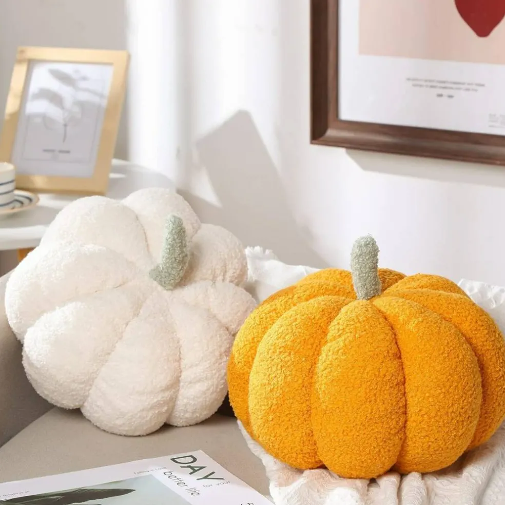 2 Pcs 3D Pumpkin Plush Pillows – 11x9.5” Fall Throw Cushions