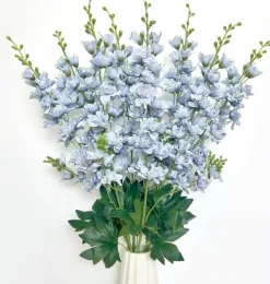 8PCS Dusty Blue Delphinium Artificial Flowers 35 Inch Tall Silk Faux Snapdragon Stems for Tall Vase Wedding Garden Table Centerpieces Home Decor Floral Arrangement