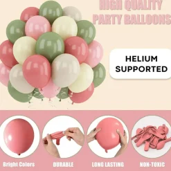 35Pcs Dusty Green Pink Beige Balloons, 12 Inch Olive Sage Pink Yellow White Latex Balloons with Ribbon for Wildflower Goose Chick Birthday Baby Shower Decor