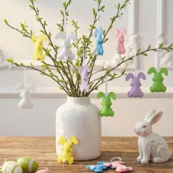 12 Pcs Easter Bunny Decorations Felt Bunny Hanging Ornaments Rabbit Spring Handmade Rabbit Decorations for Easter Tree Party Holiday Decor(Calssic)