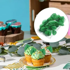 100Pcs Edible Leaves Cupcake Toppers, Green Leaf Cake Toppers