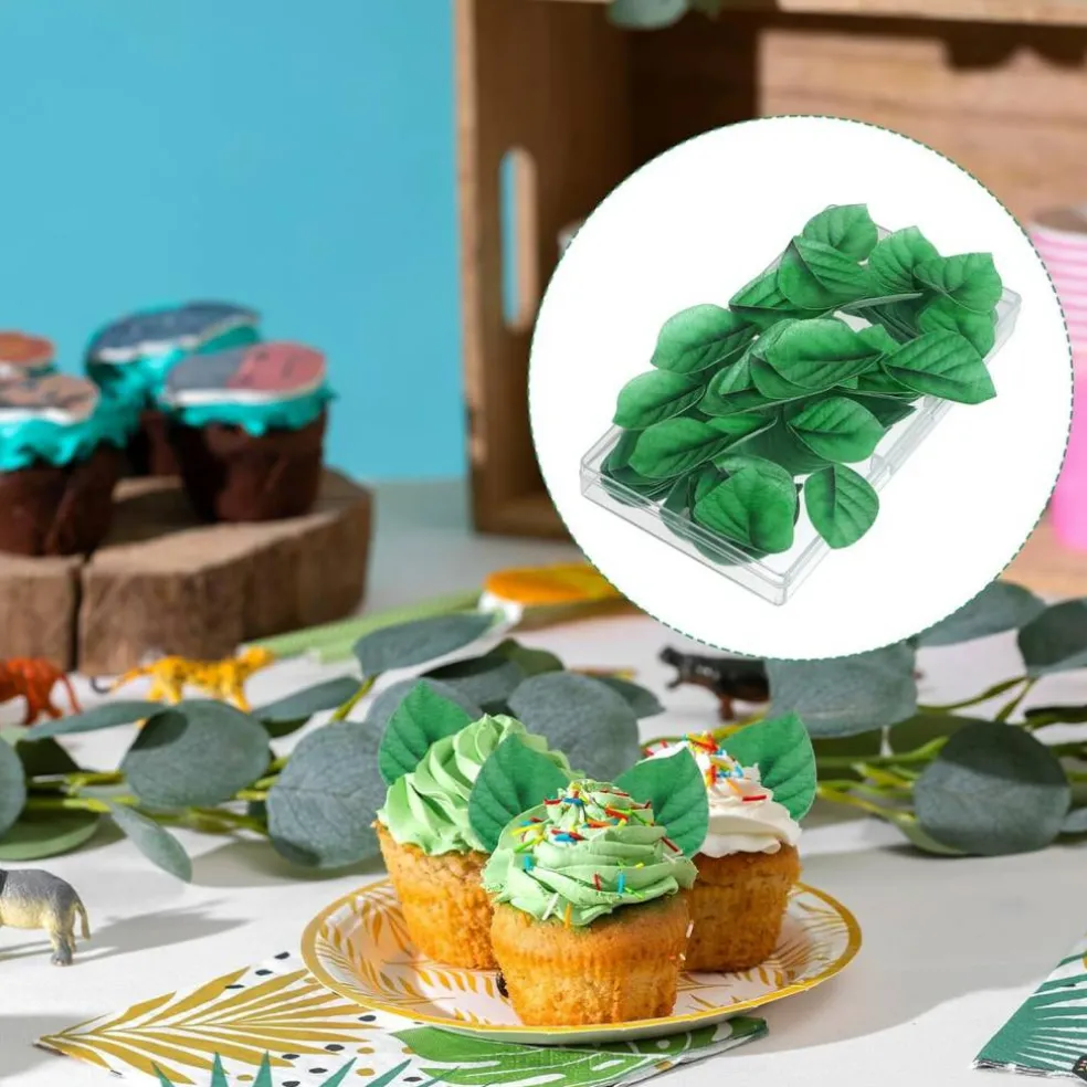 100Pcs Edible Leaves Cupcake Toppers, Green Leaf Cake Toppers