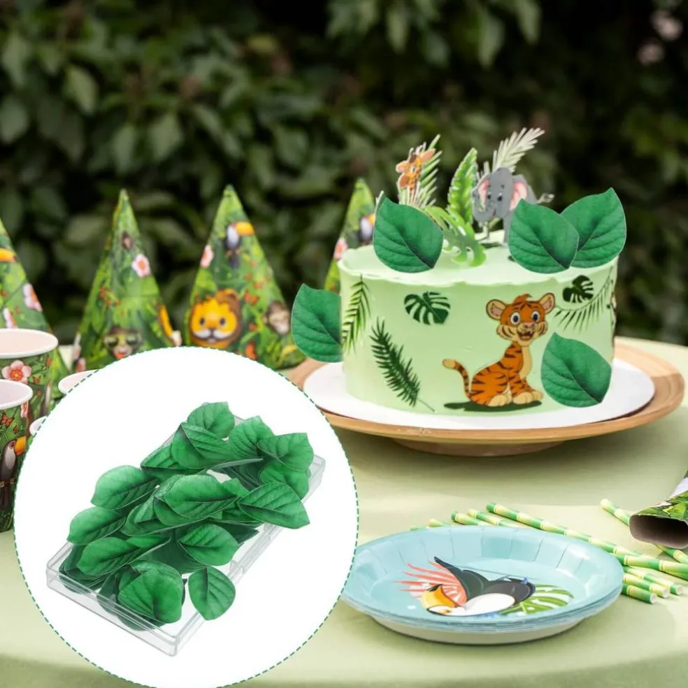 100Pcs Edible Leaves Cupcake Toppers, Green Leaf Cake Toppers