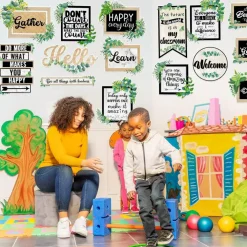 26PCS Eucalyptus Classroom Bulletin Board Set – Inspirational Motivational Cutouts & Positive Sayings Decor, Classroom Wall Accents for Back to School, Office, Nursery & Homeschool Decoration