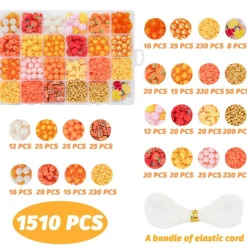 1510 Pcs Fall Bracelets Beads Kit with 24 Grid Storage Box Maple Leaf Pumpkin Star Shaped Clay Beads for Jewelry Making Beads Heishi Beads for DIY Craft Thanksgiving Harvest Party Gift