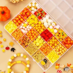 1510 Pcs Fall Bracelets Beads Kit with 24 Grid Storage Box Maple Leaf Pumpkin Star Shaped Clay Beads for Jewelry Making Beads Heishi Beads for DIY Craft Thanksgiving Harvest Party Gift