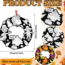 30 Pcs Fall Crafts for Kids Thanksgiving Coloring Wreath Kits | DIY Autumn Paper Wreaths with Hanging Cords for Classroom Preschool Party Activities